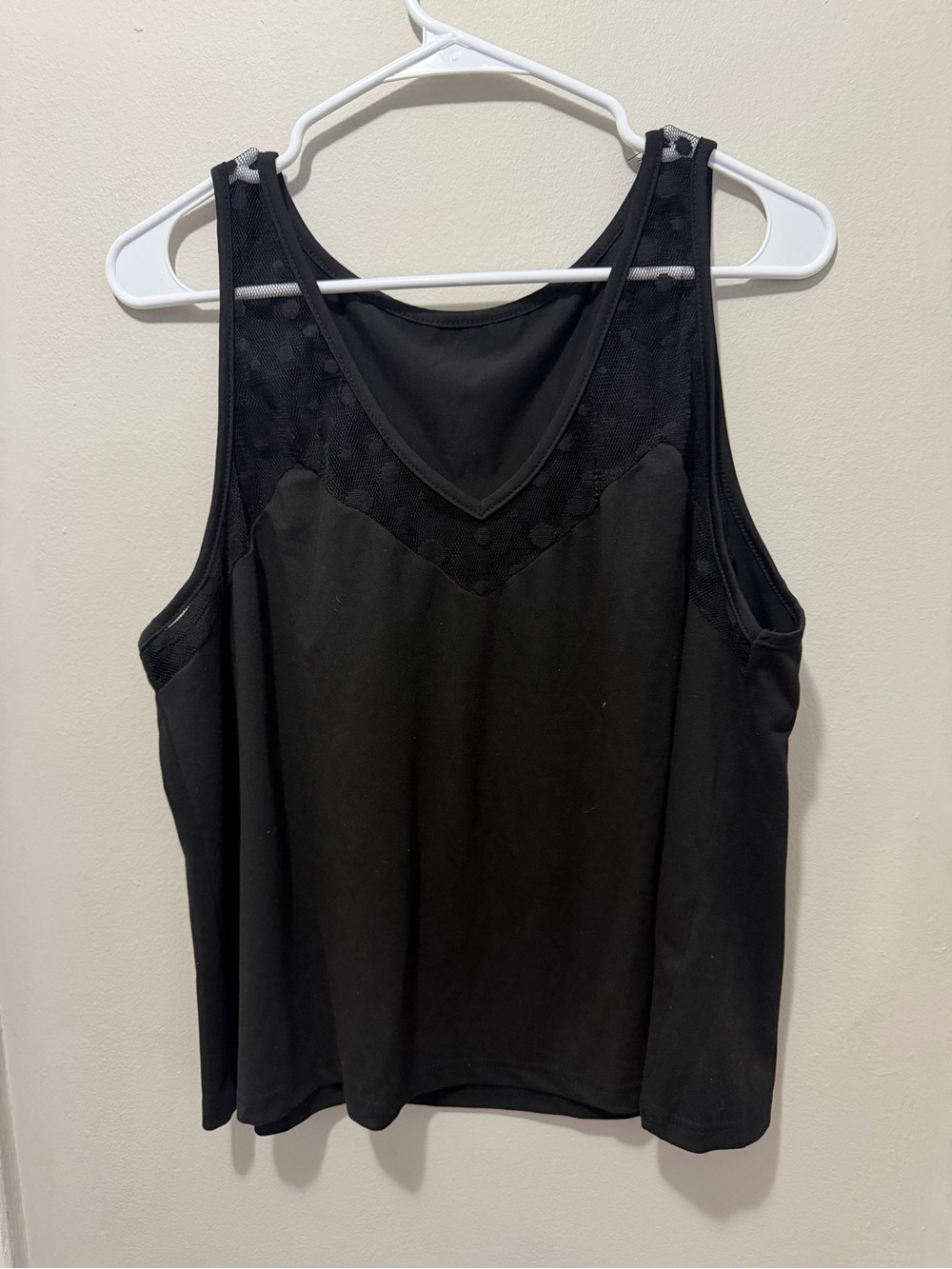Black Sleeveless Mesh Yoke Women's Tank Top